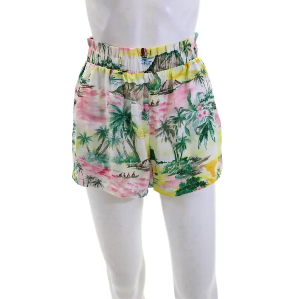 BB Dakota Womens Textured Elastic Waistband Floral Shorts White Size XS